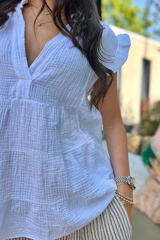 Agnes Cushion Cotton Cap Sleeve Top White